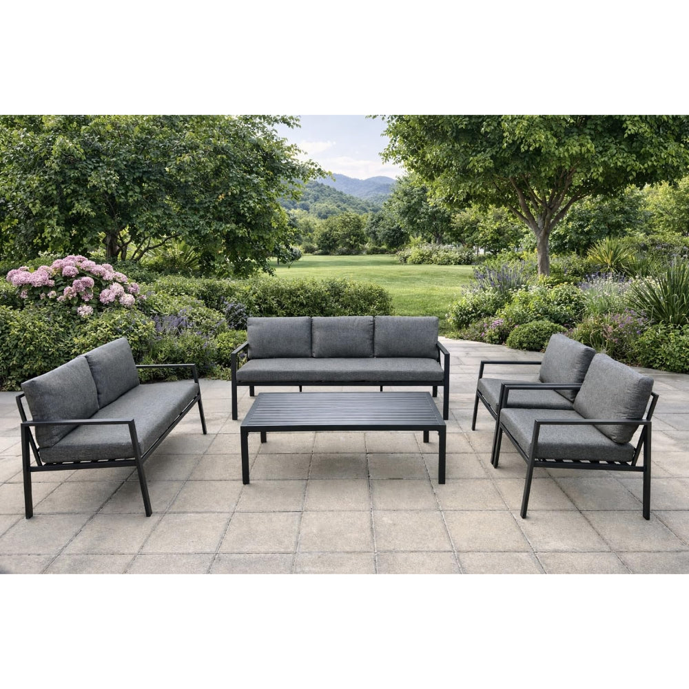 Santorini 7-Seater Outdoor Sofa Set with Coffee Table — Dark Grey Metal Frame Secondary image
