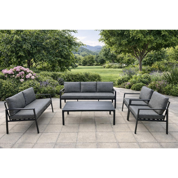Santorini 7-Seater Outdoor Sofa Set with Coffee Table — Dark Grey Metal Frame