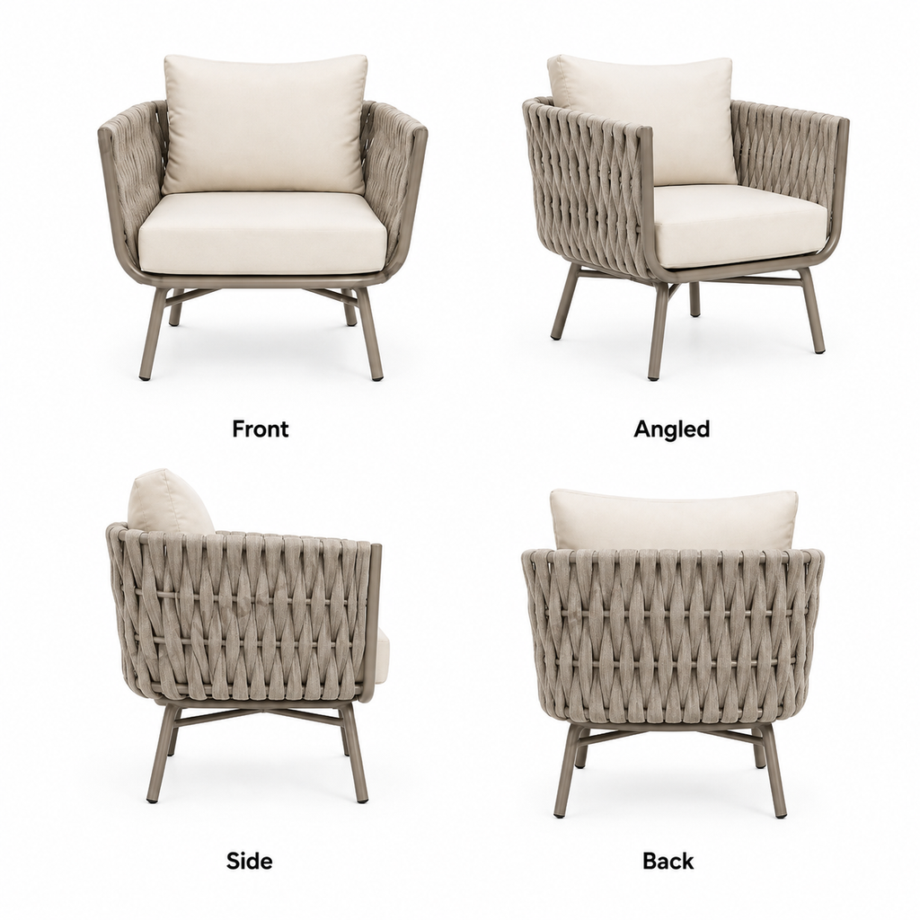 Marbella Rope Armchair — Aluminium Outdoor Sofa, 1-Seater