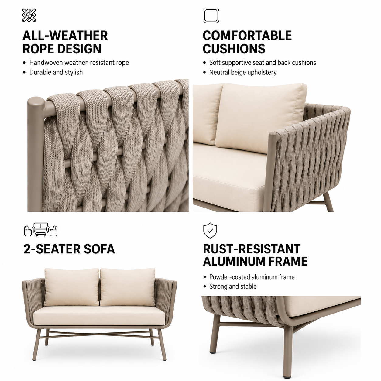 Marbella Rope 7-Seater Sofa Set — Resort Style Outdoor Set with Coffee Table