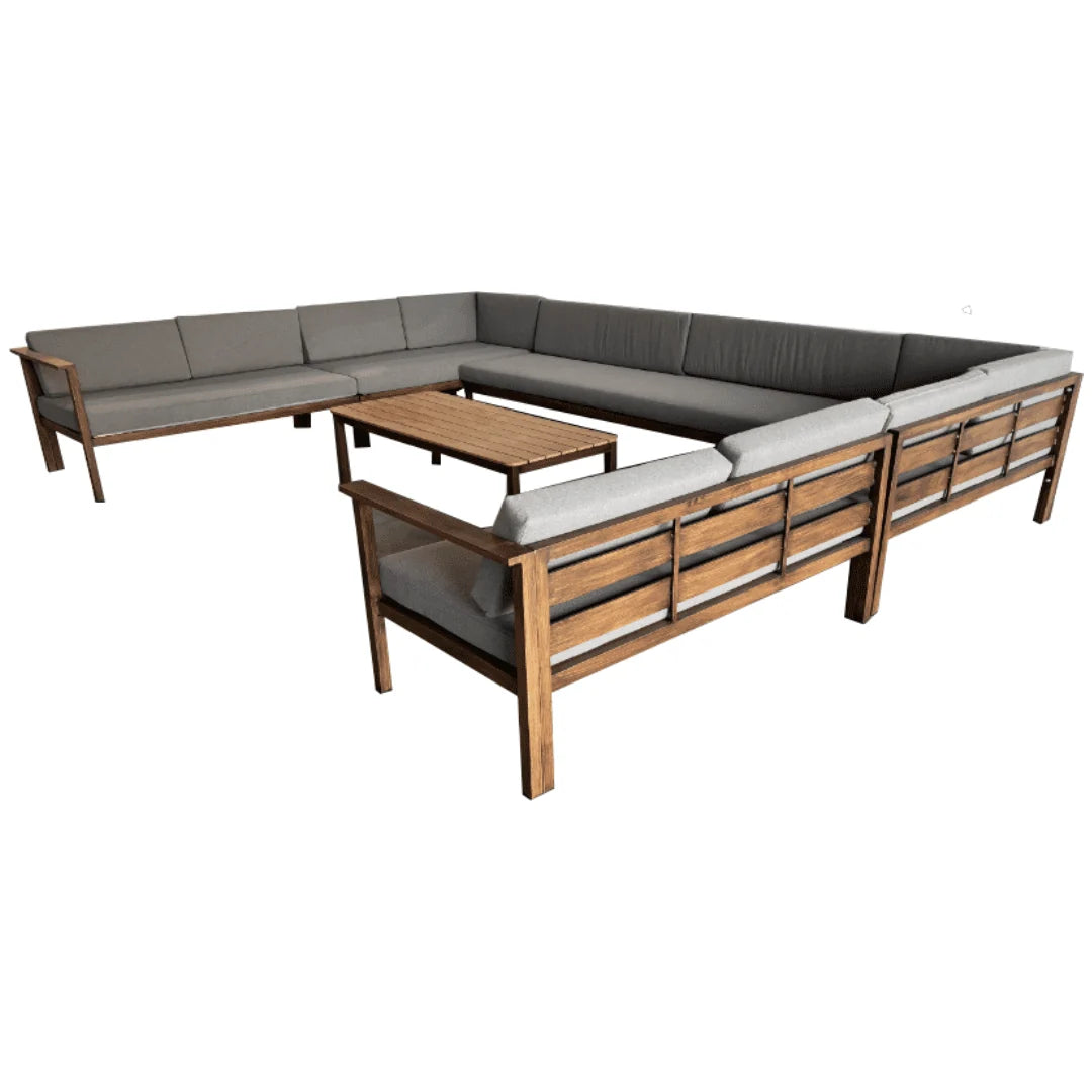 Patio Luxury Outdoor U-Shaped Sofa Set Aluminum Frame with Wood-Finish - Weather-Resistant Cushions