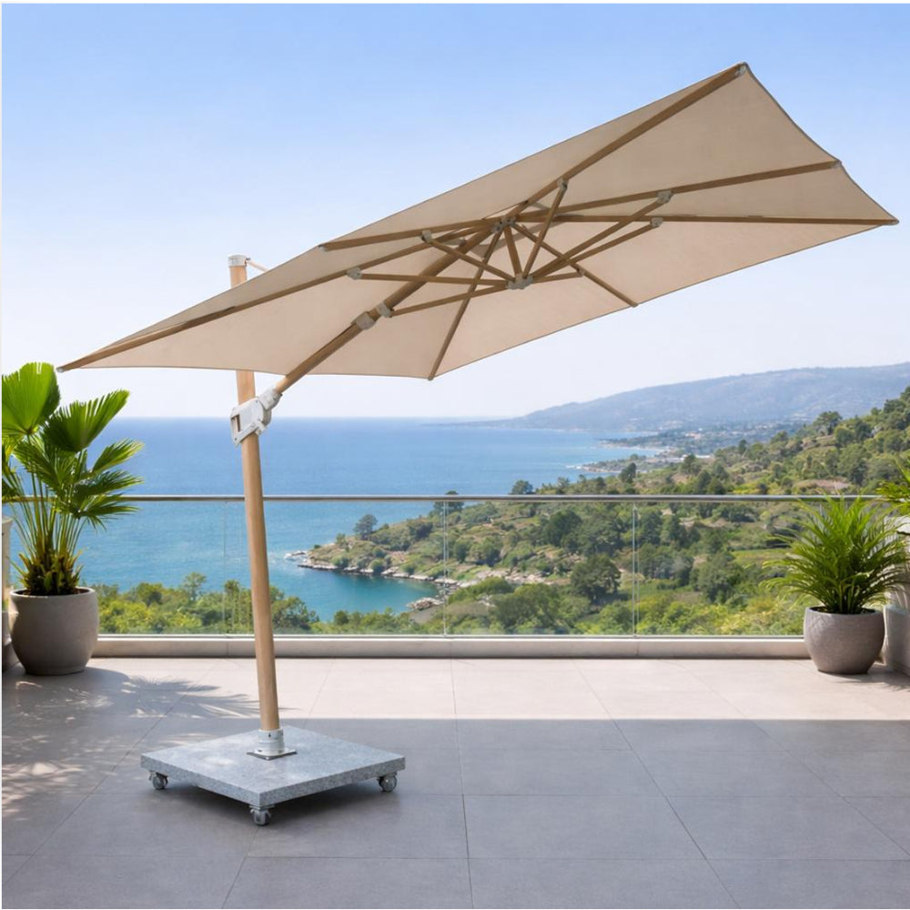 Patio 3x3M Outdoor Cantilever Umbrella with Aluminum Frame & Olefin Canopy - Wooden Finish