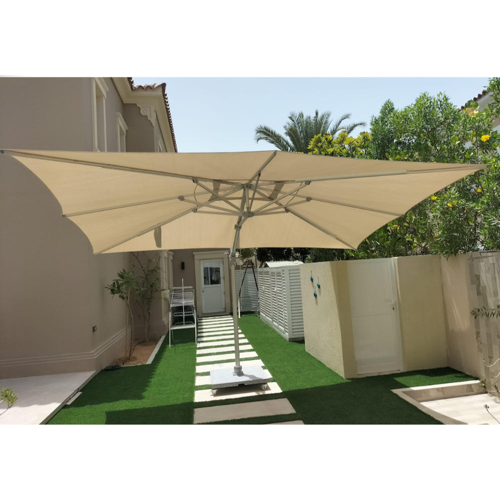 Patio 3x4M Outdoor Cantilever Umbrella with Aluminum Frame & Olefin Canopy - Silver/Beige