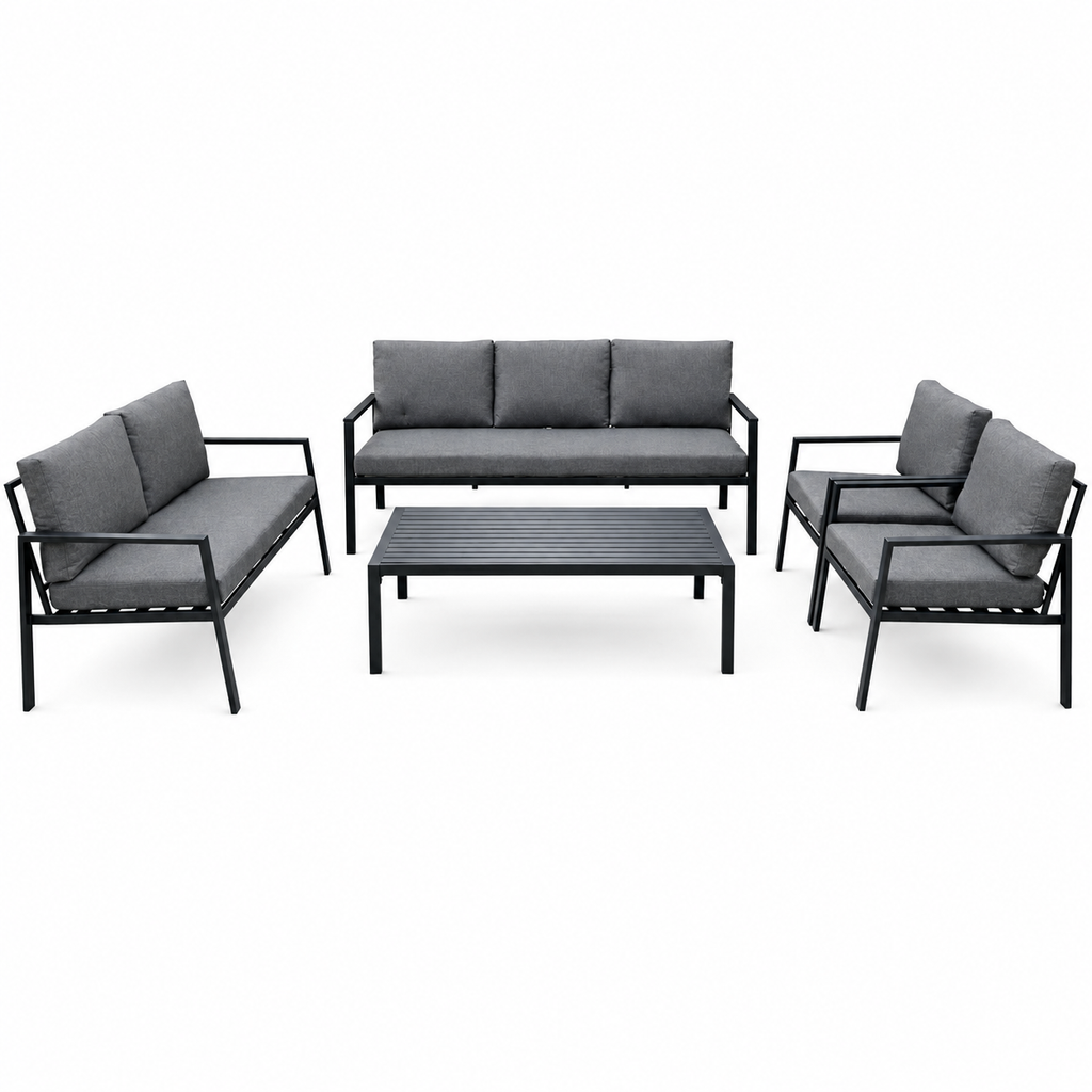 Santorini 7-Seater Outdoor Sofa Set with Coffee Table — Dark Grey Metal Frame