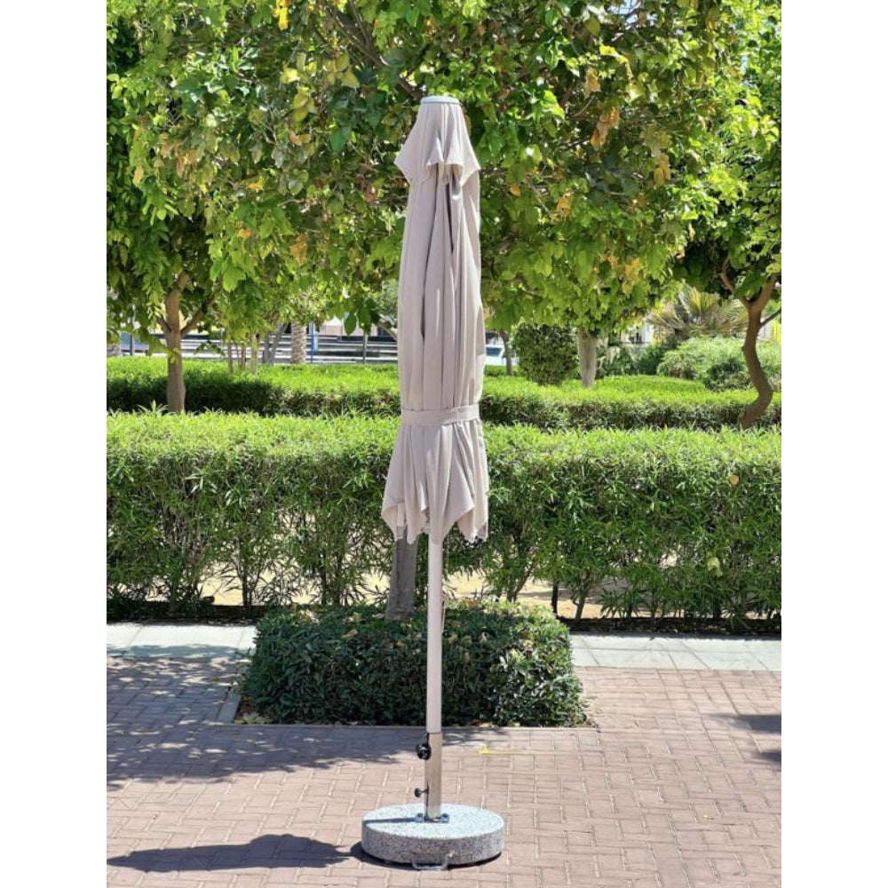 Patio 3M Central Pole Outdoor Umbrella with Aluminum Frame & Fabric Canopy - Silver/Beige
