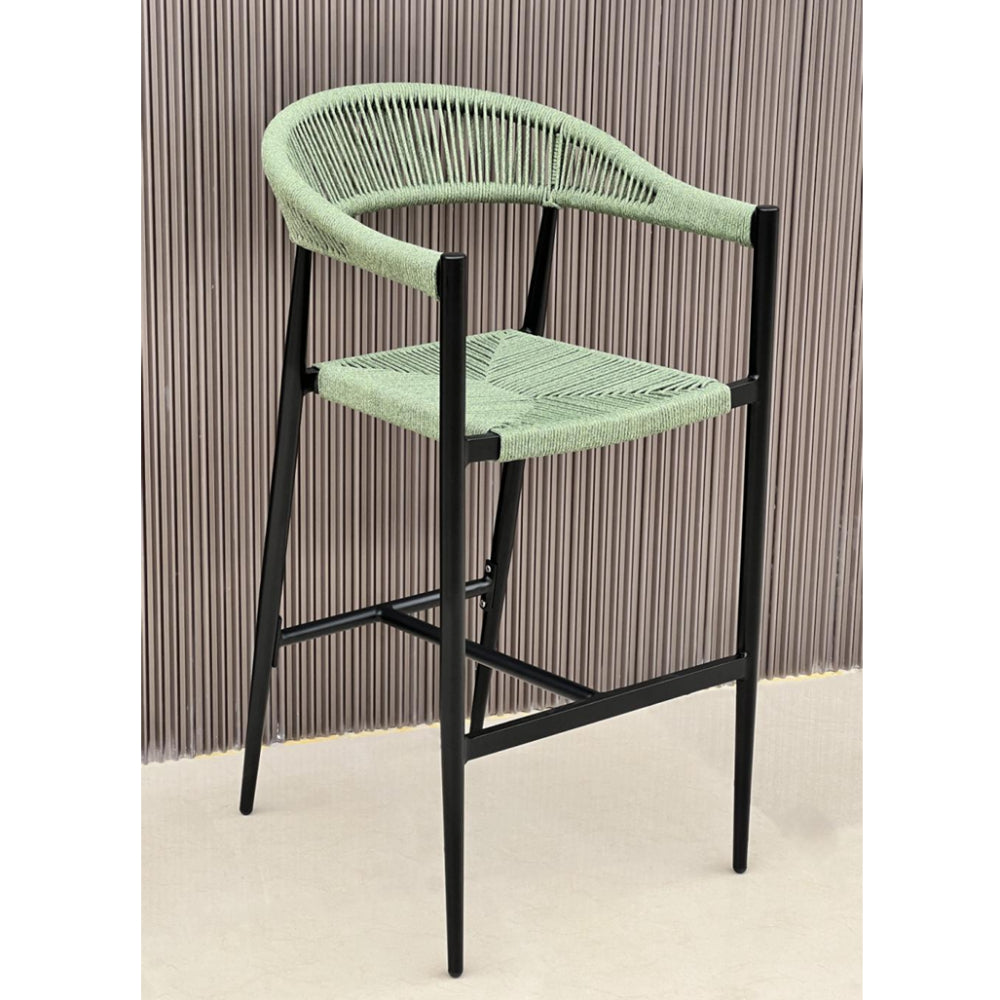 Patio Rope Outdoor Bar Stool with Aluminum Frame - Black & Green