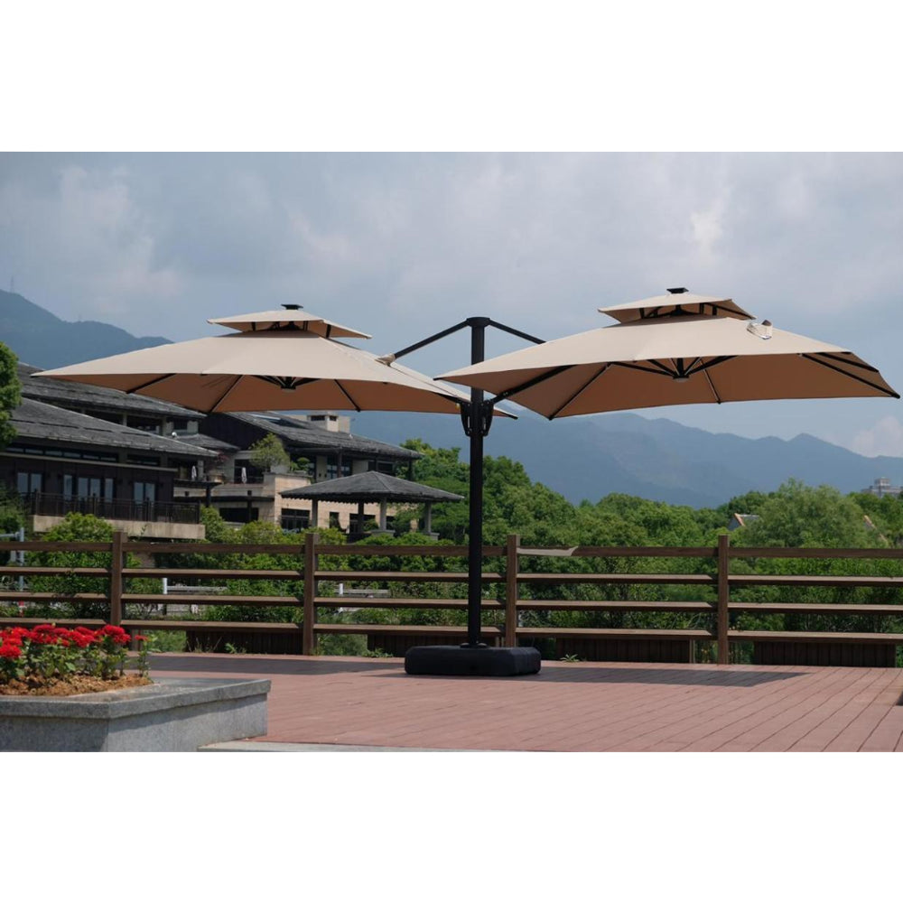 Patio 3x3M Double-Sided Outdoor Cantilever Umbrella with Polyester Canopy - Dark Brown/Khaki