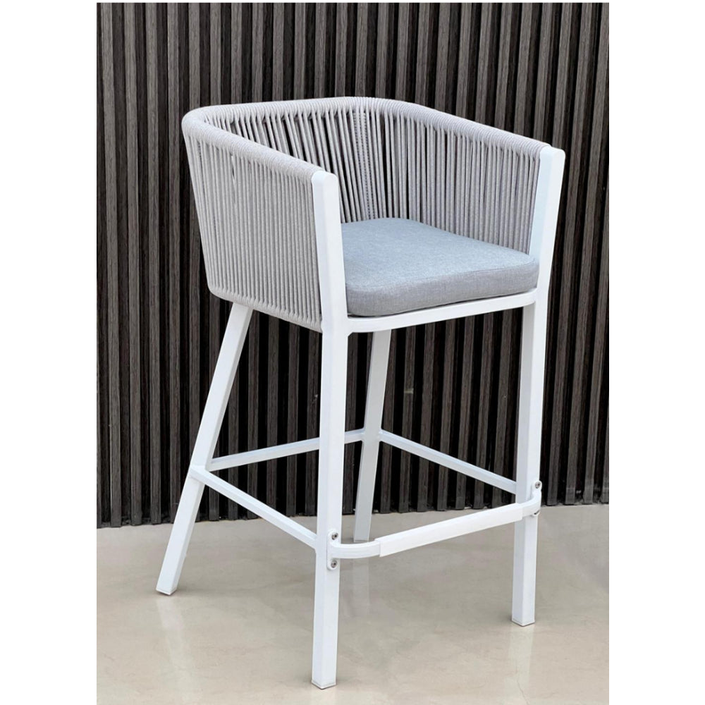 Patio Rope Outdoor Bar Stool with Aluminum Frame - White