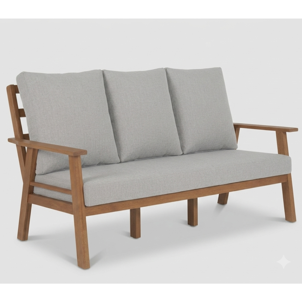 Patio Aluminum Outdoor Sofa Set with Cushions (Wood-Color Aluminum)