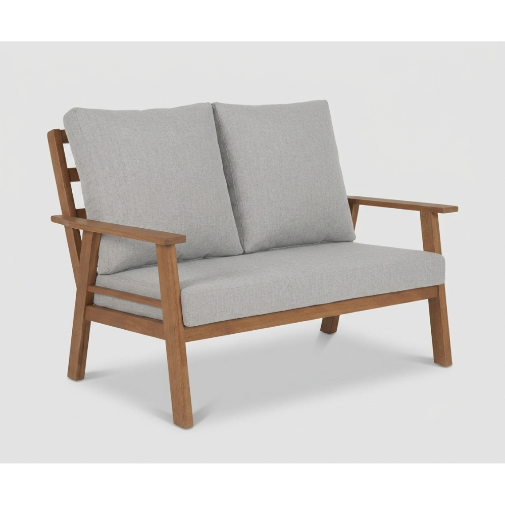 Patio Aluminum Outdoor Sofa Set with Cushions (Wood-Color Aluminum)