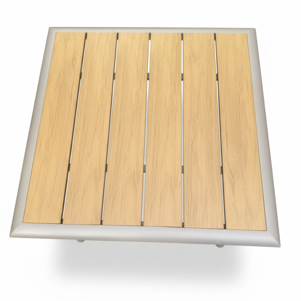 Patio WovenLine 4-Seater Outdoor Dining Set with Aluminum Frame & Wood-Effect Tabletop