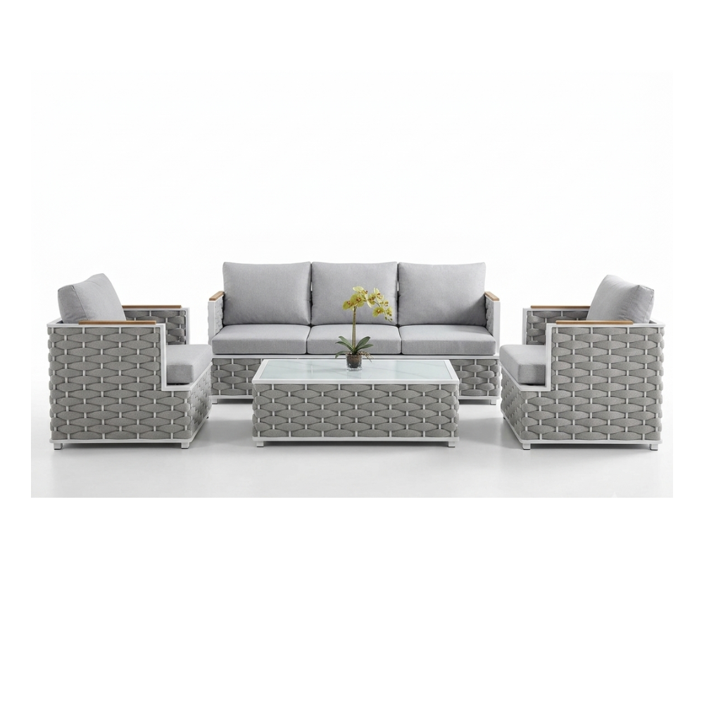 Patio 5-Seater Rope Style Aluminum Sofa Set