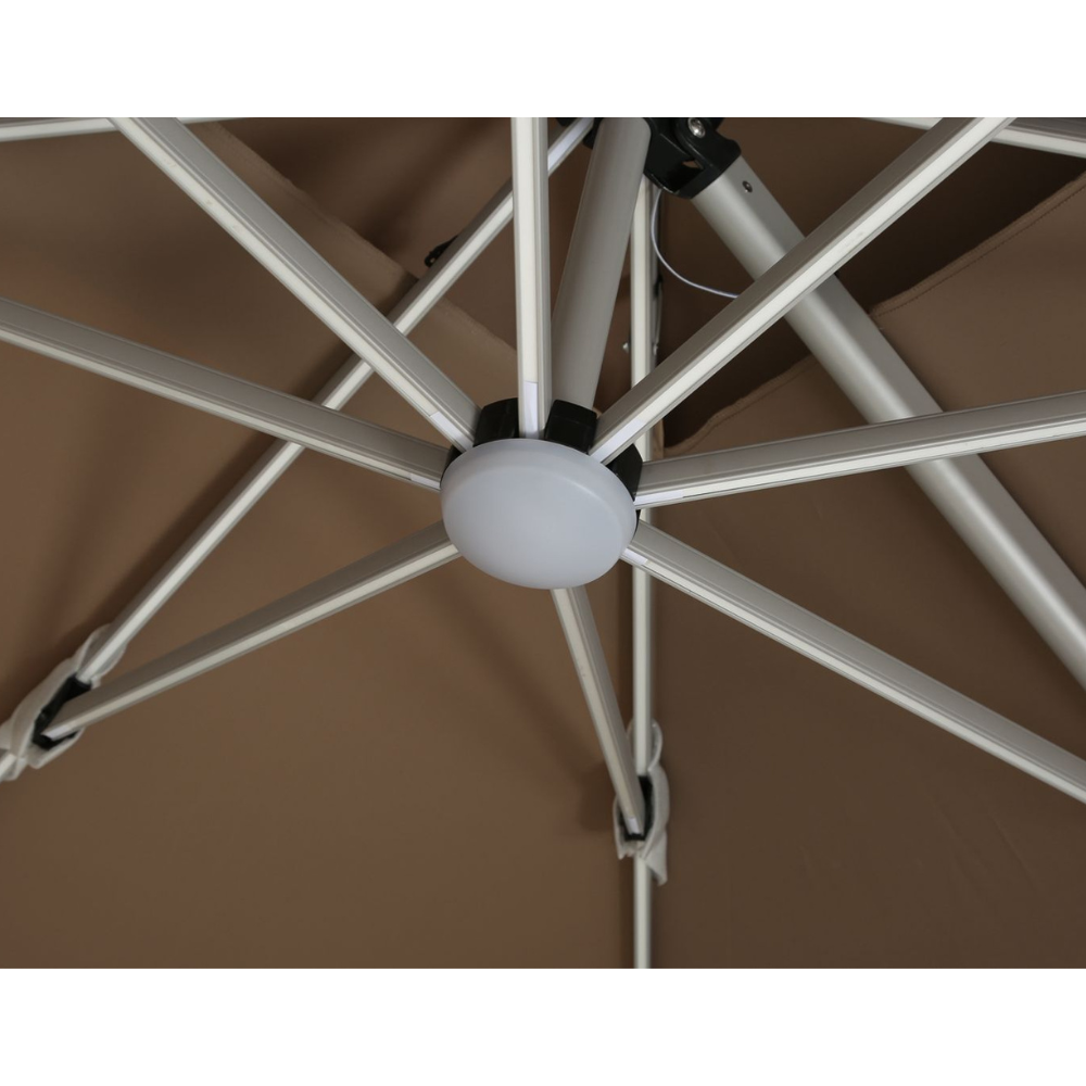 Patio 3x3m Cantilever Outdoor Umbrella with Solar LED Lights - Khaki