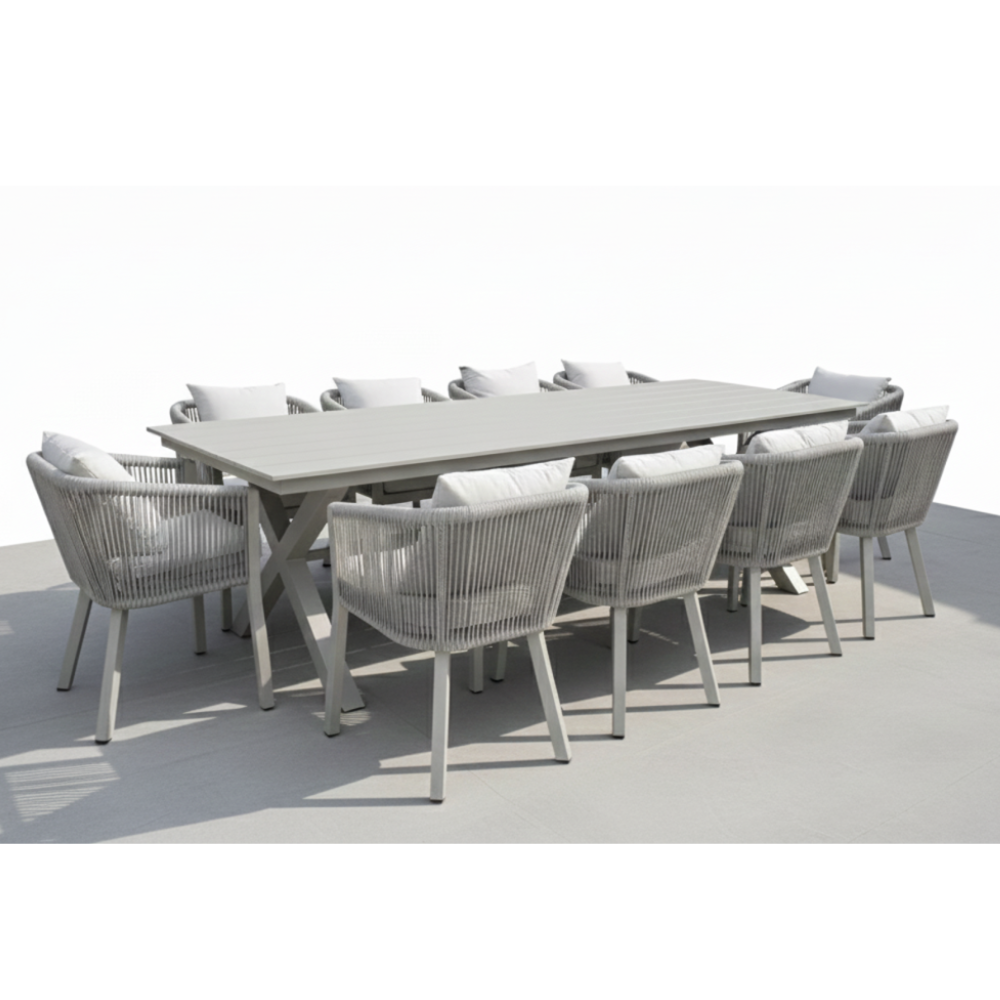 Patio Modern 10-Person Aluminum Patio Dining Set with Comfort Cushions