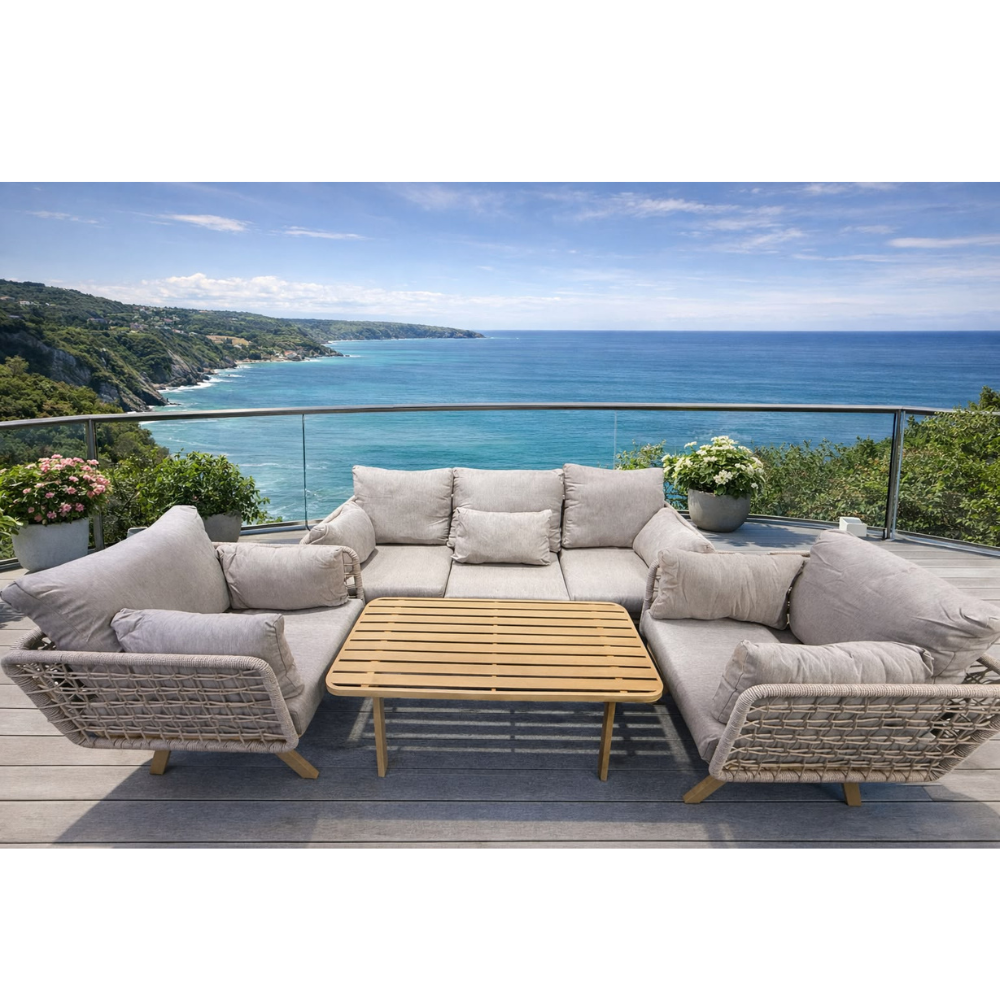 Patio Luxury Rope Outdoor Sofa Set with Coffee Table (Aluminum)