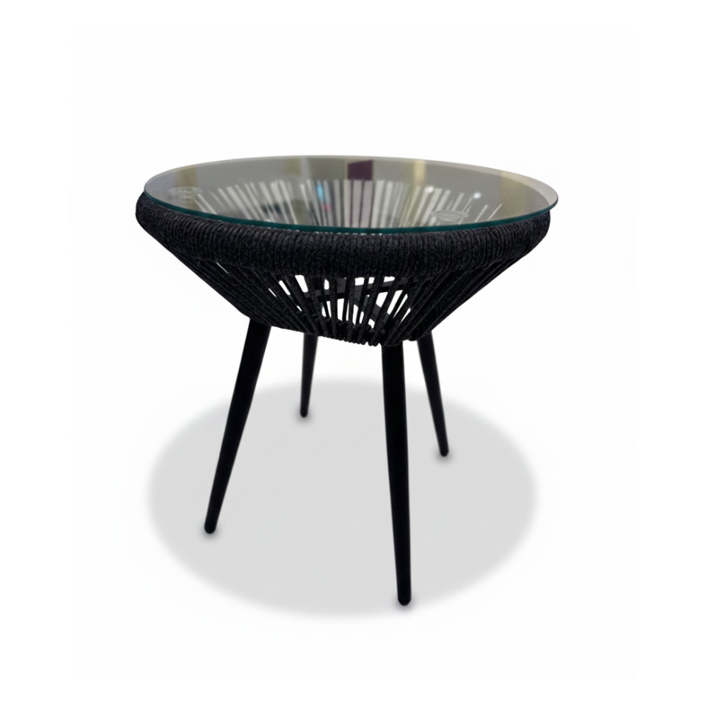 Patio Modern Woven Accent Table with Glass Top