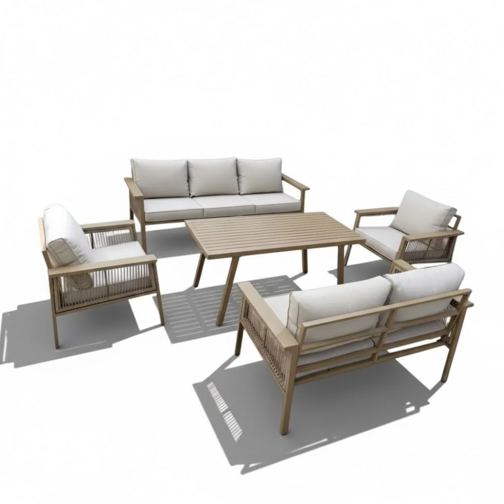Patio 7-Seater Aluminum Outdoor Sofa Set with Coffee Table, Khaki