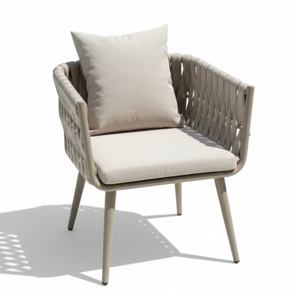 Patio Aluminum & Rope Garden Dining Chair, Khaki