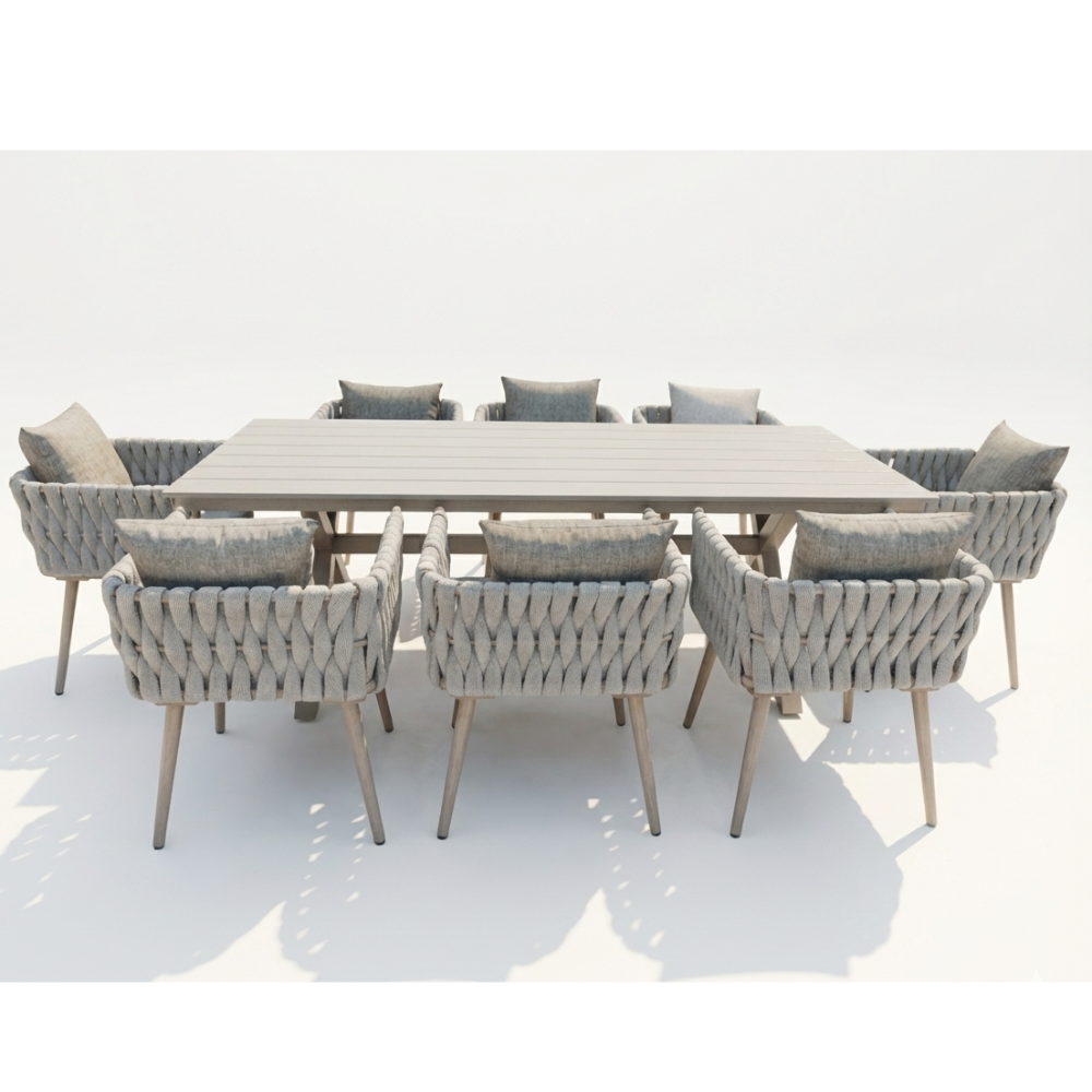 Patio Aluminum 8-Seater Outdoor Dining Set with Cushioned Chairs
