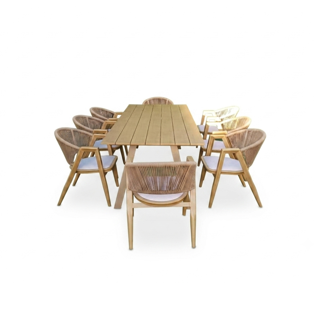Patio Outdoor 8-Seater Aluminum Dining Set (Wood-Look Design)