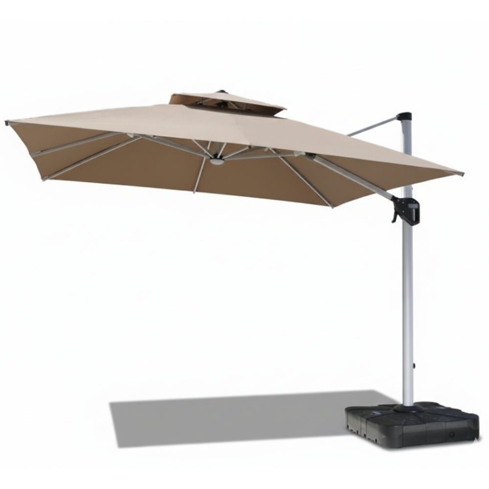 Patio 3x3m Cantilever Outdoor Umbrella with Solar LED Lights - Khaki