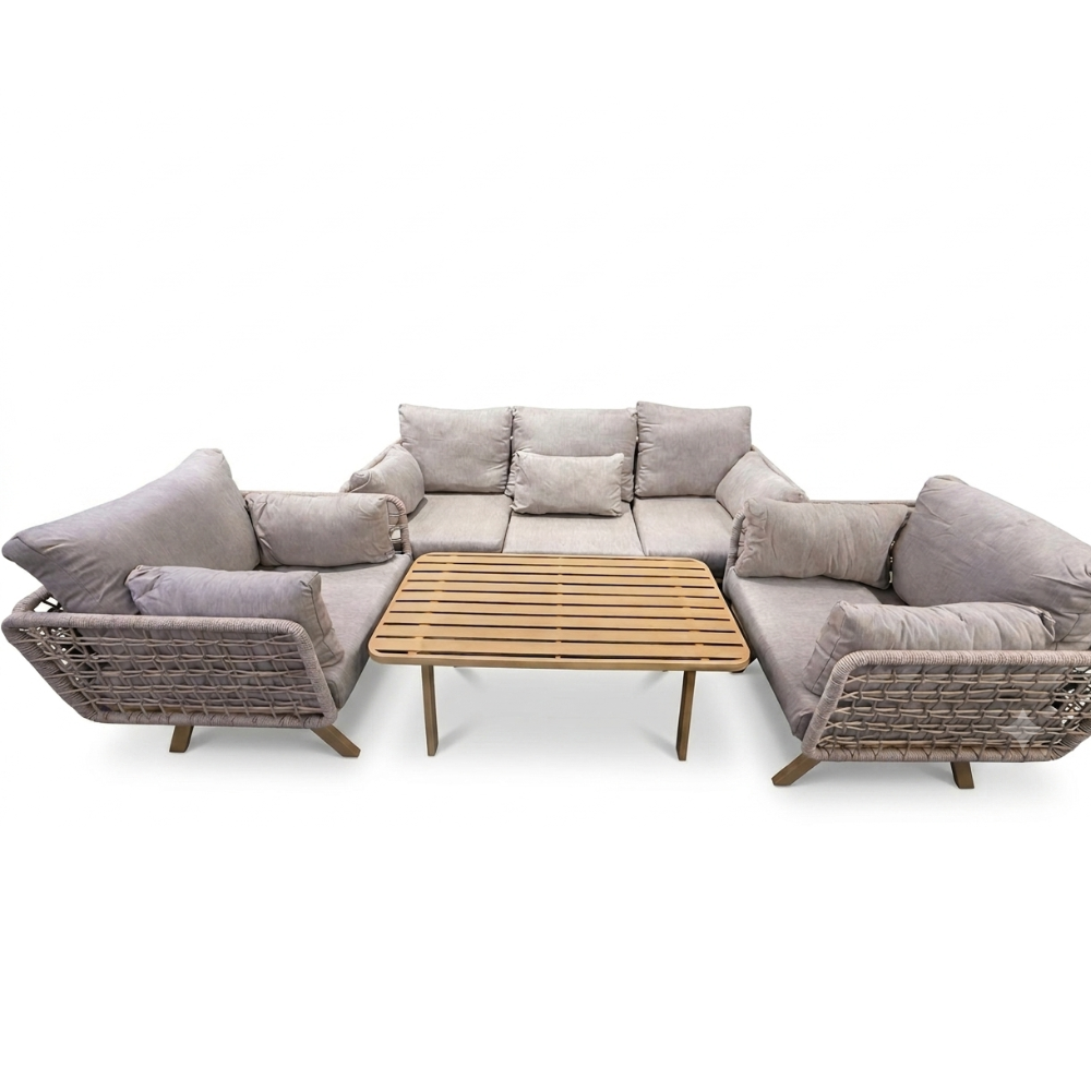 Patio Luxury Rope Outdoor Sofa Set with Coffee Table (Aluminum)