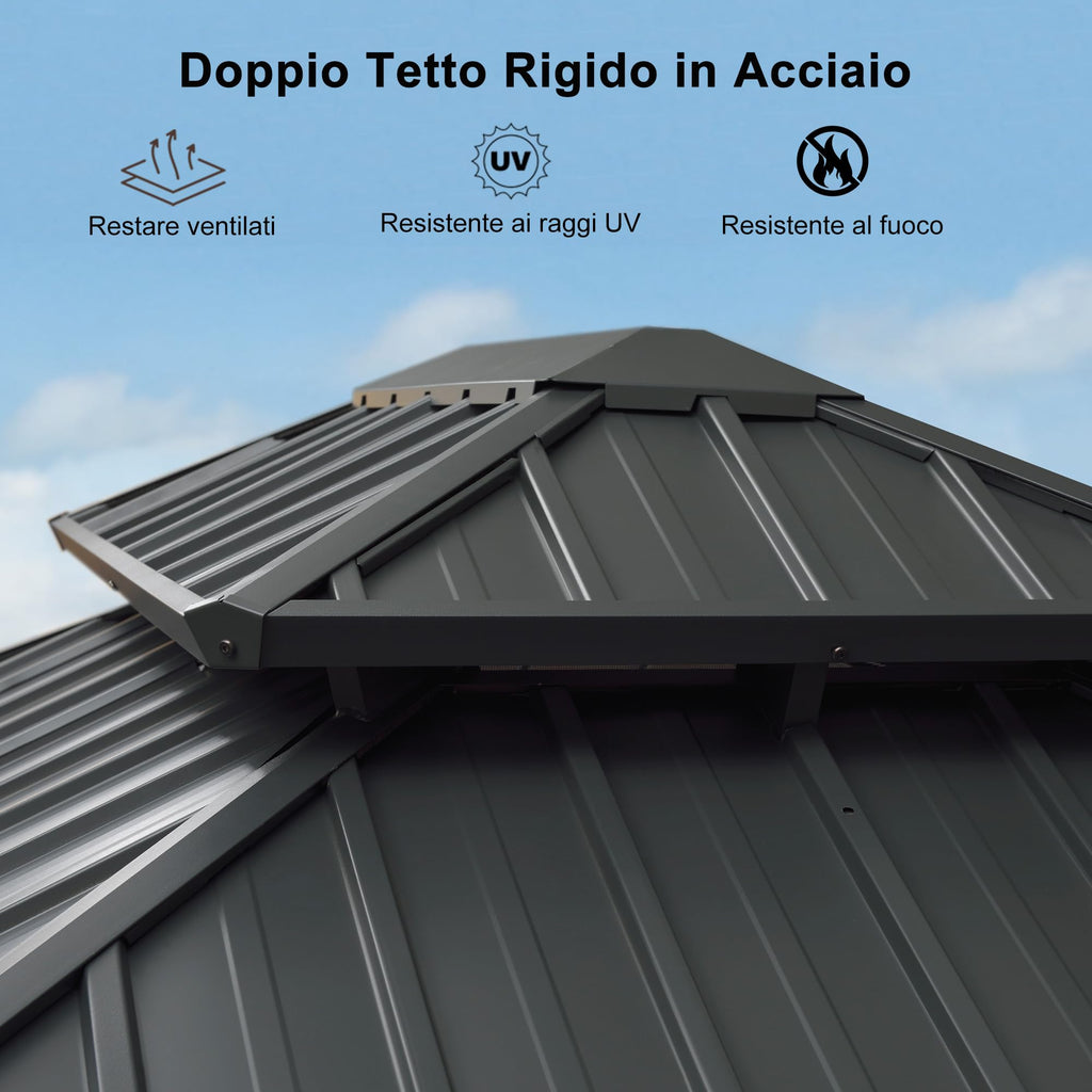 Verona Double-Roof Aluminium Gazebo — 6 x 3.65m Outdoor Gazebo with Curtains & Mosquito Net