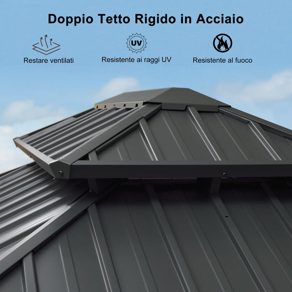 Verona Double-Roof Aluminium Gazebo — 6 x 3.65m Outdoor Gazebo with Curtains & Mosquito Net