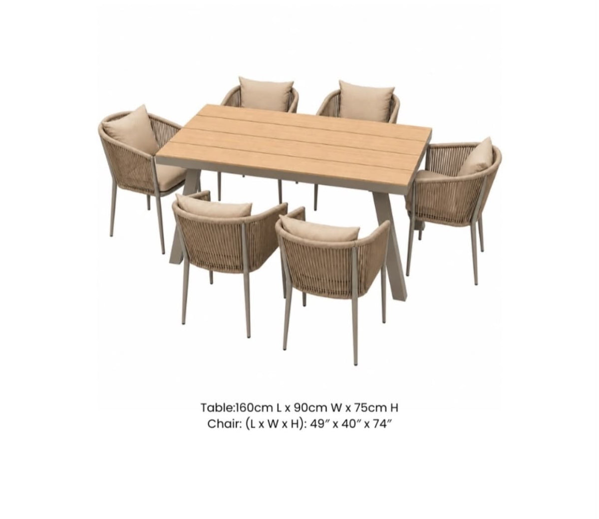 Patio Aluminum & WPC 6-Seater Garden Dining Set, Beige