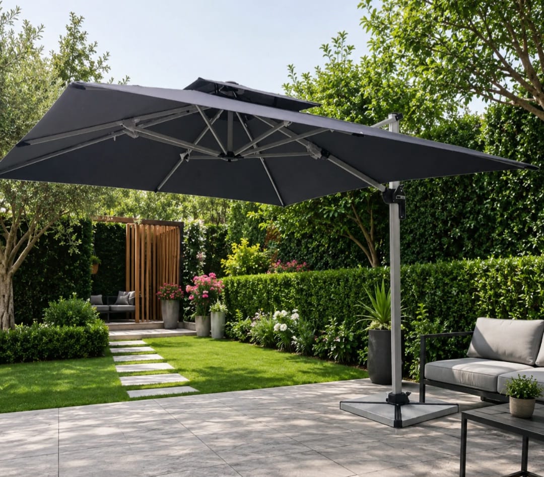 Patio 3x3m Cantilever Grey Umbrella with Marble Base