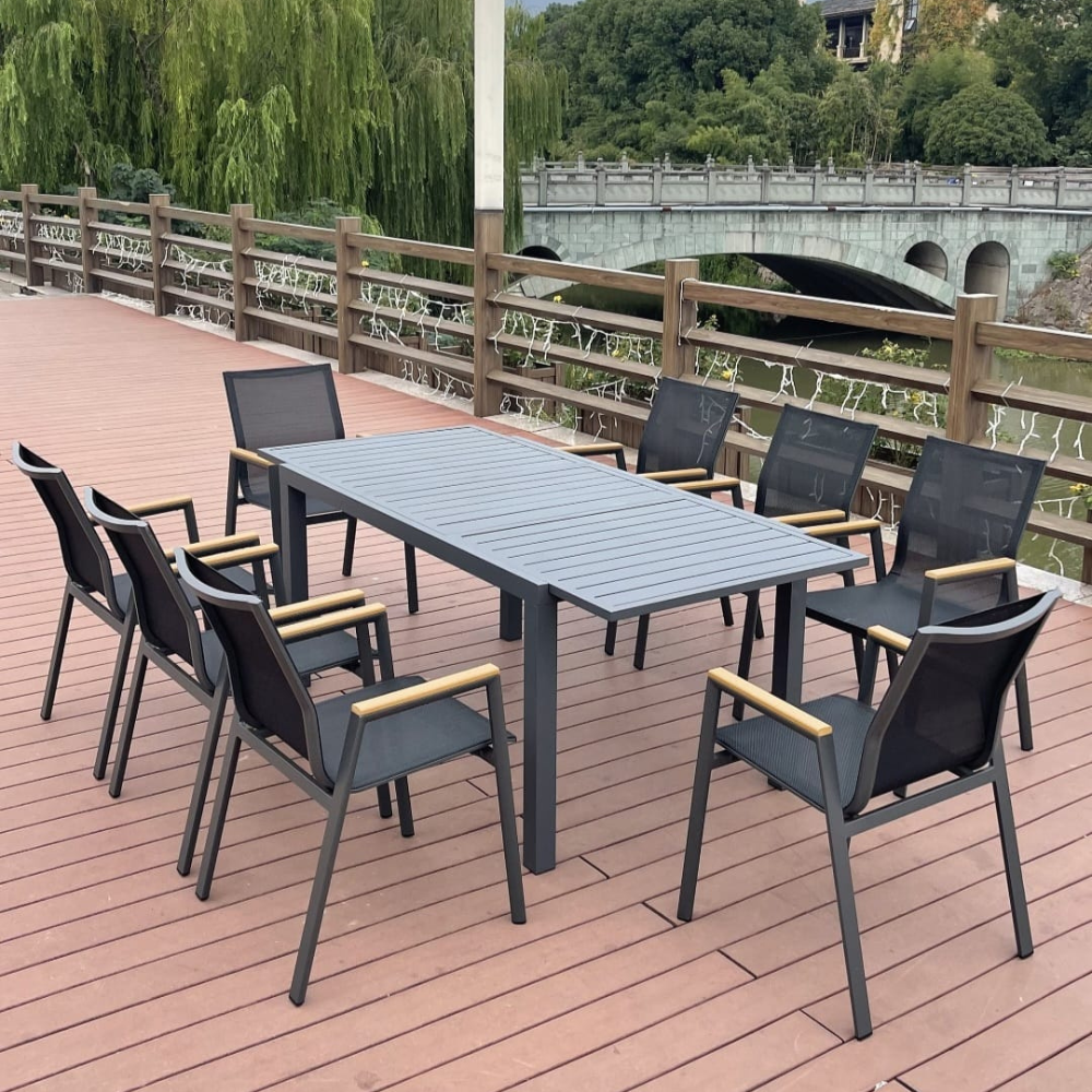 Patio Outdoor Dining Table & Chairs Set with Wood-Look Armrests