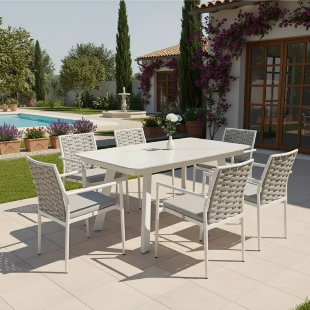Patio Outdoor Aluminium Dining Set with Waterproof Cushions 6 Seats