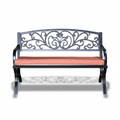 Patio Black Steel Garden Bench with Cushioned Seat