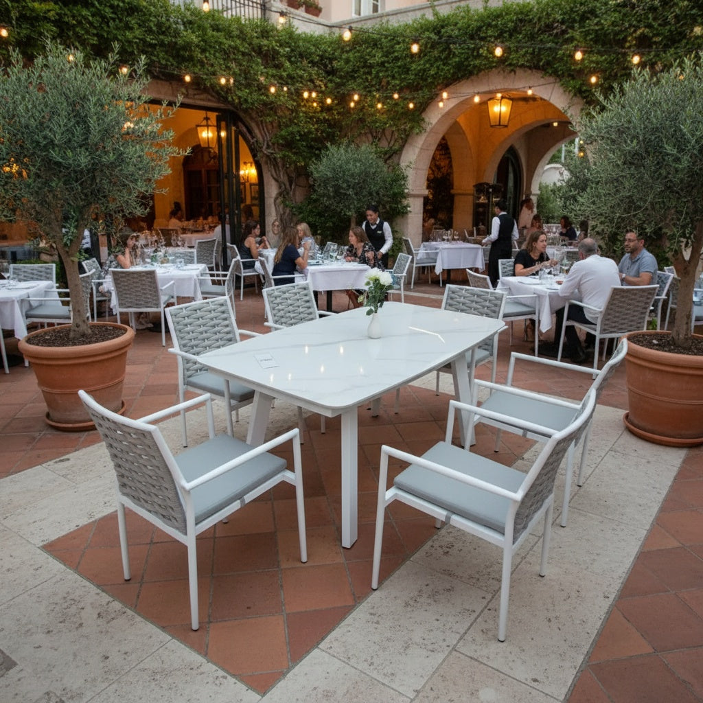 Patio Outdoor Aluminium Dining Set with Waterproof Cushions 6 Seats