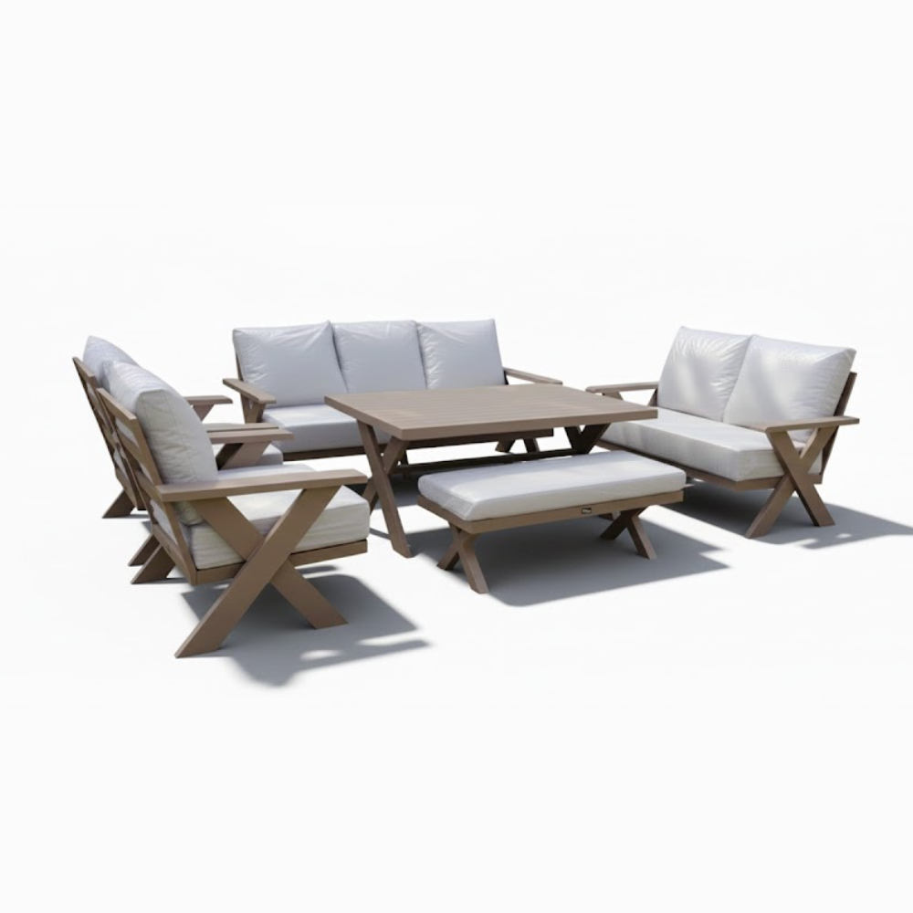 Patio 9-Seater Molded Plywood Outdoor Sofa Set, Beige