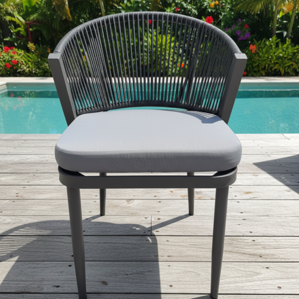 Patio Modern Rope Outdoor Dining Chair Aluminum Frame & Weather-Resistant Cushion