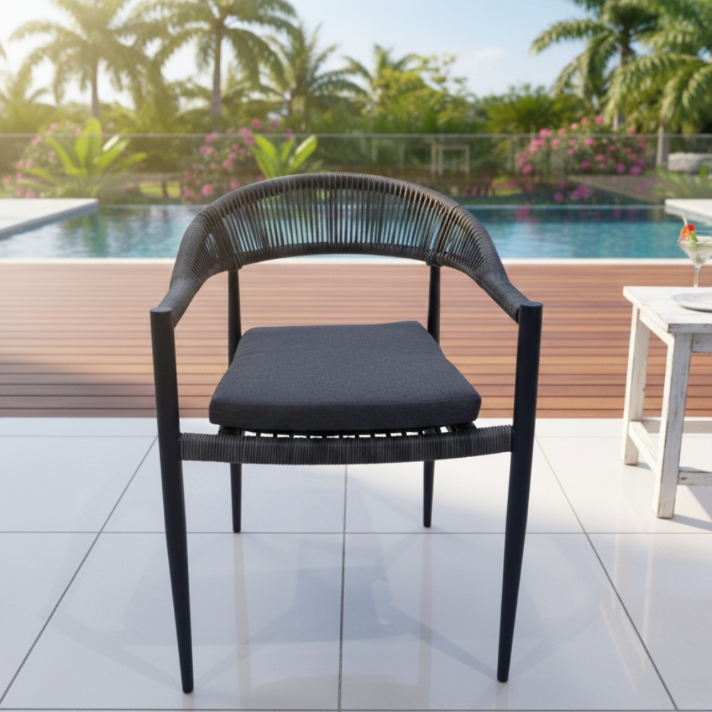 Patio Modern Outdoor Rope Dining Chair Aluminum Frame & Weather-Resistant Cushion