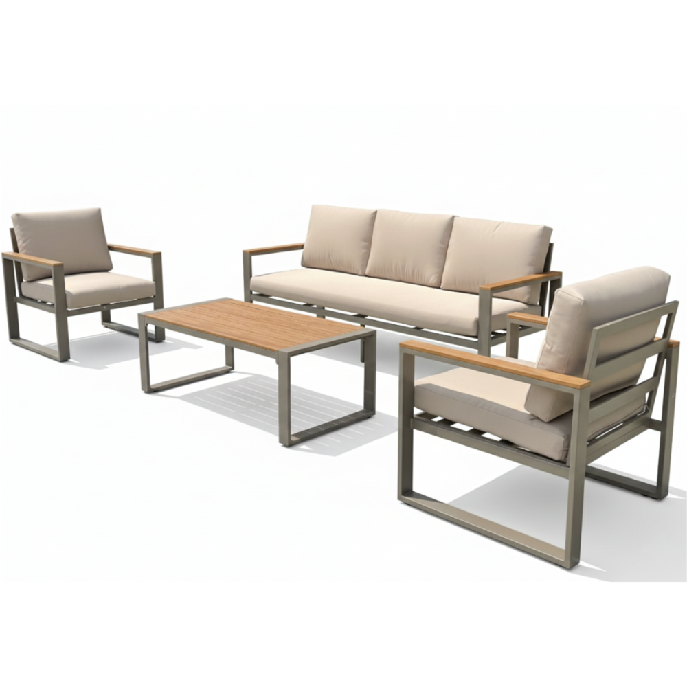 Patio 5-Seater Aluminum Outdoor Sofa Set with WPC-Top Coffee Table
