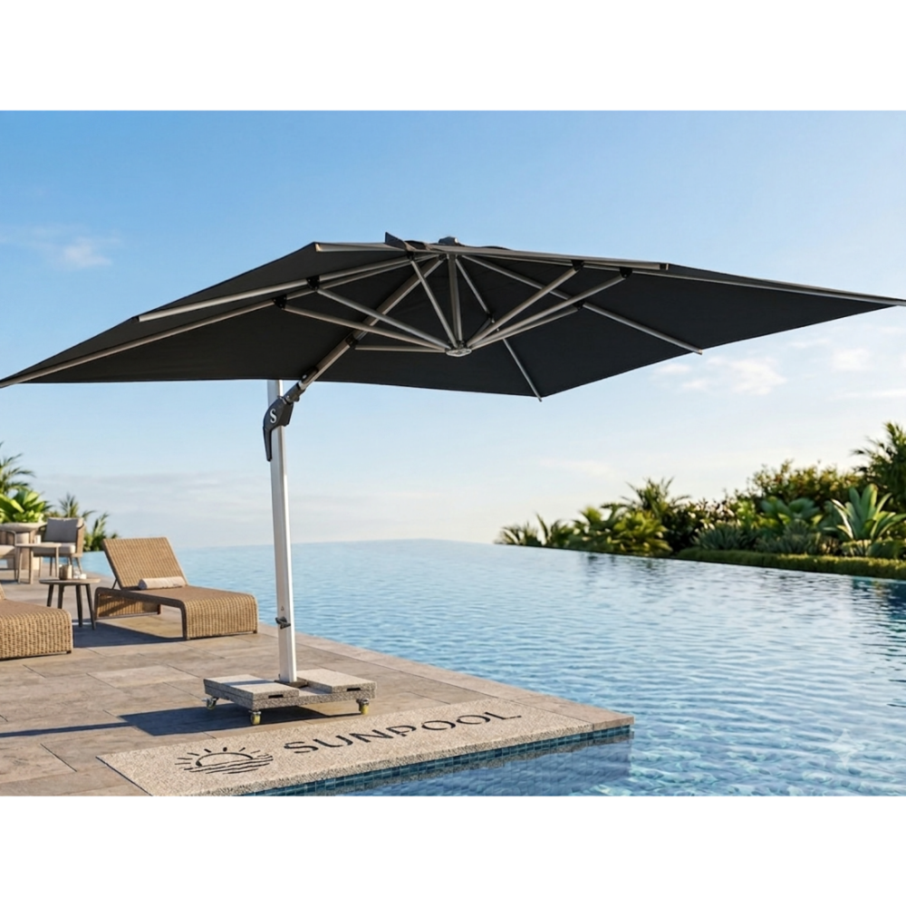 Patio 3x4m Cantilever Grey Umbrella with Wheel Marble Base